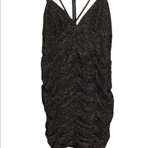 Black shimmer rushed cocktail dress